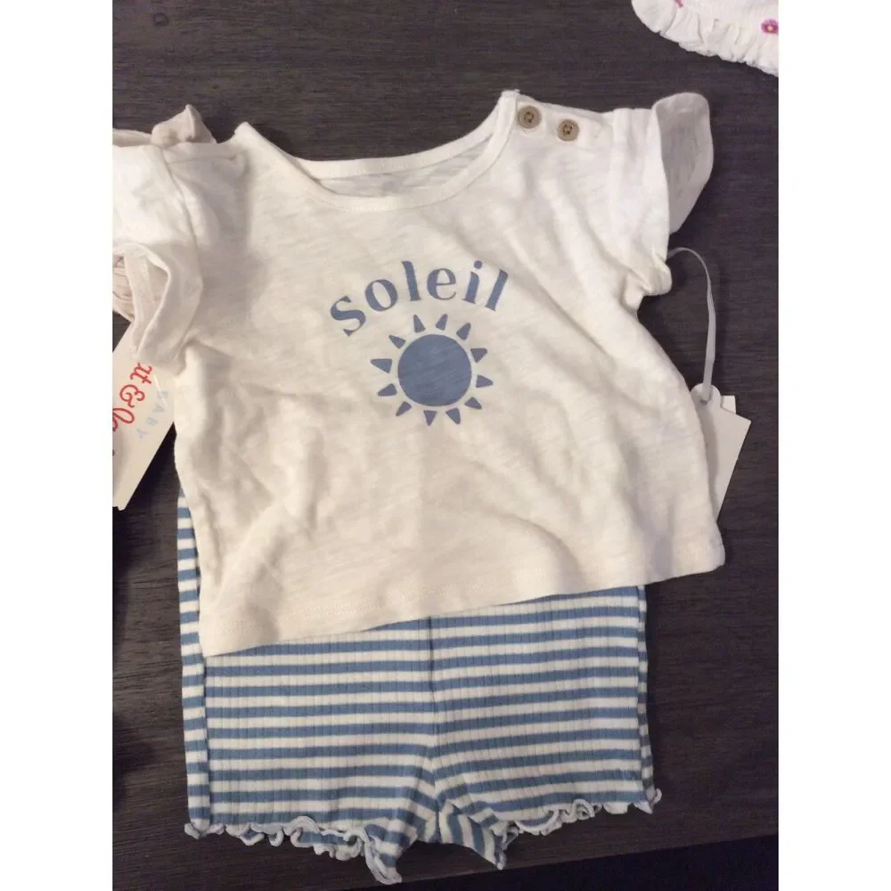 New with tags Baby Girl 3-6 mths Summer Outfits Stripes Lot of 2